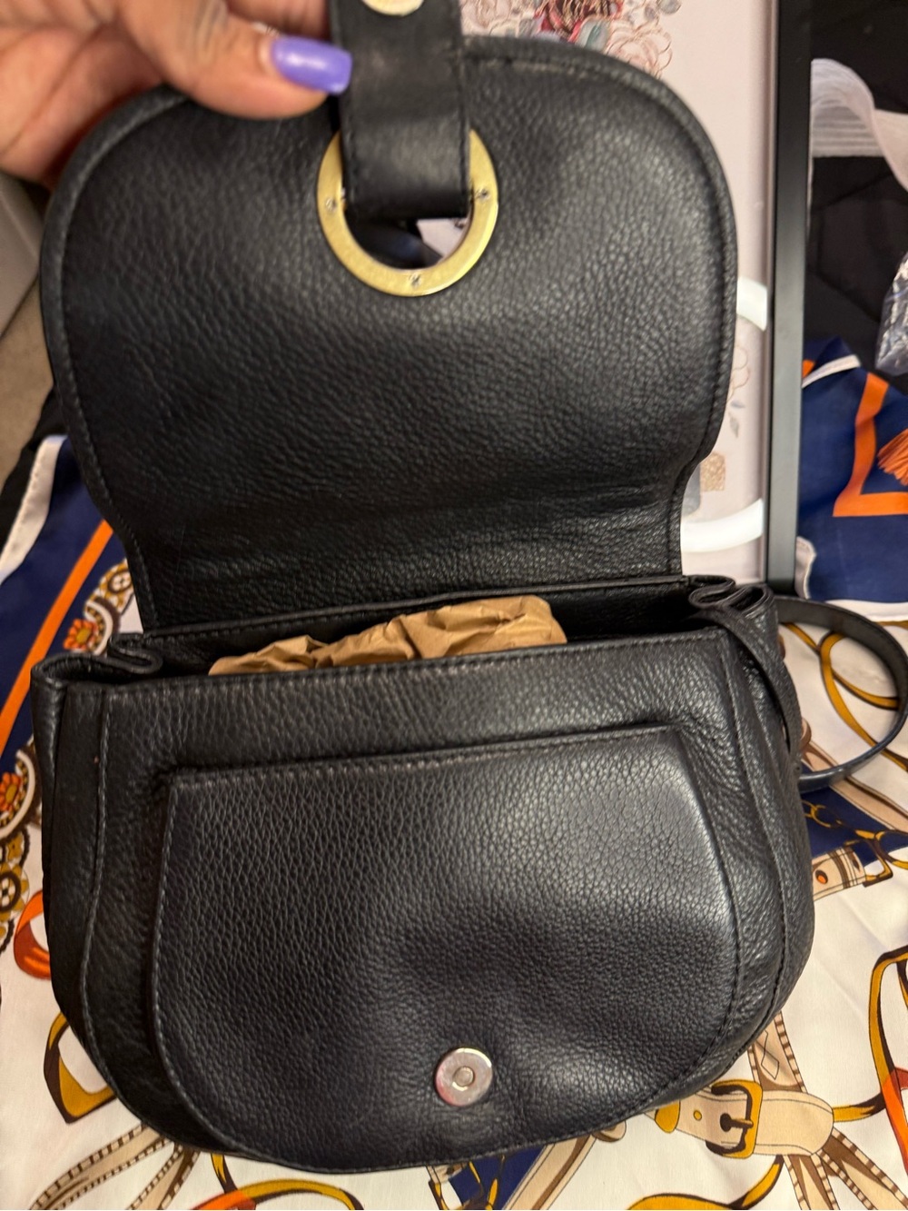 Michael Kors Black Leather & Suede Top Handle Crossbody Satchel - Picture 9 of 15